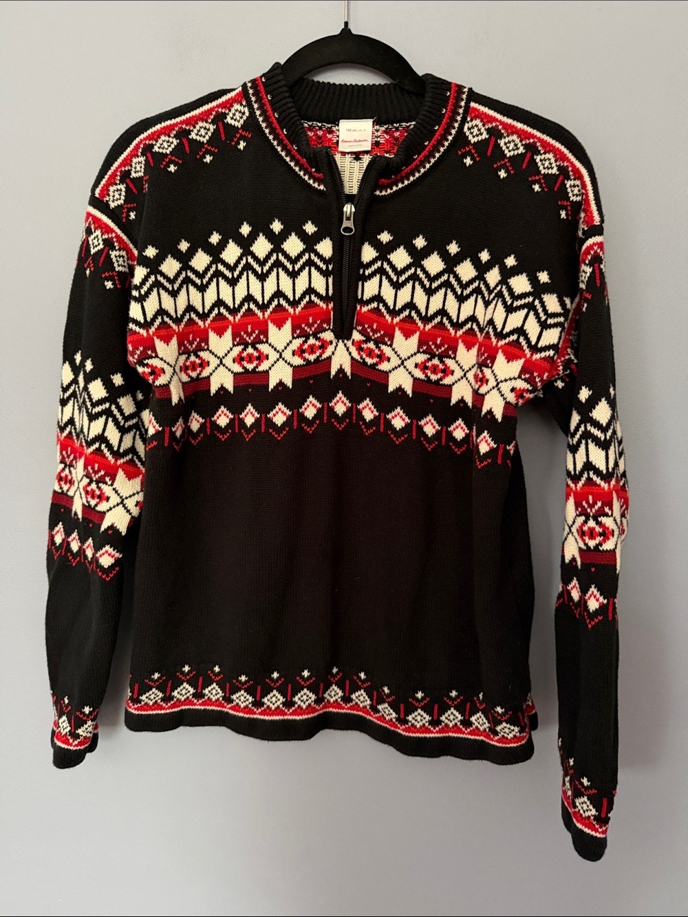HANNA ANDERSSON Kids Fair Isle Half-Zip Sweater Black Red White Size 12